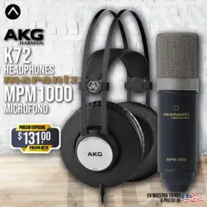 Combo Audífonos AKG K72 y Micrófono Marantz MPM1000